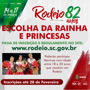 Read more about the article Estão abertas as inscrições para o concurso de escolha da rainha da festa do município de rodeio 2019