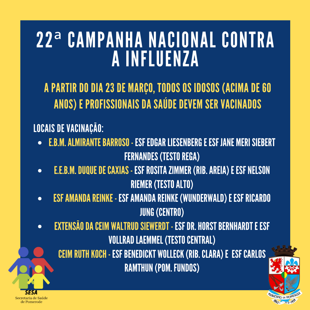 You are currently viewing 22ª Campanha Nacional de Vacinação Contra a Influenza em Pomerode