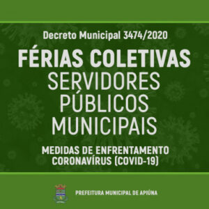 Read more about the article Município decreto férias coletivas aos servidores públicos municipais como medida de enfrentamento ao coronavírus