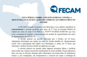 Read more about the article Fecam emite nota e reforça o trabalho feito pelos municípios na pandemia