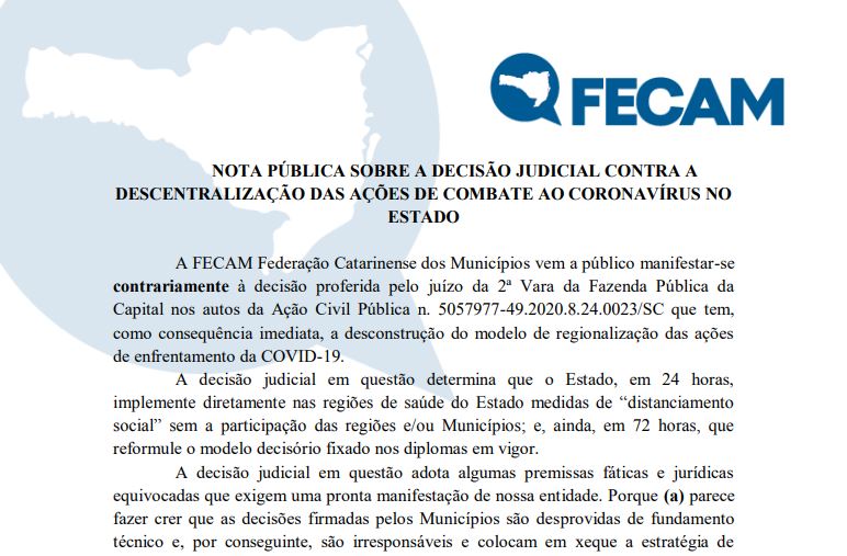 You are currently viewing Fecam emite nota e reforça o trabalho feito pelos municípios na pandemia