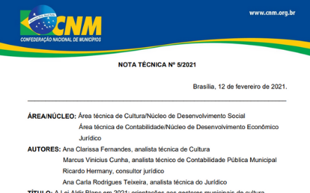 You are currently viewing Nova nota técnica da CNM apresenta orientações sobre a Lei Aldir Blanc em 2021