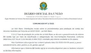 Read more about the article Lei Aldir Blanc: novo comunicado orienta Municípios a prestar contas dos recursos